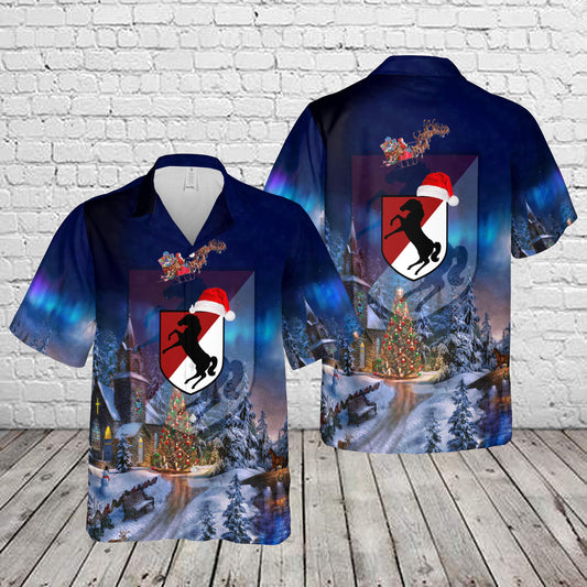 US Army 11th Armored Cavalry Regiment 11th ACR Blackhorse Christmas Hawaiian Shirt