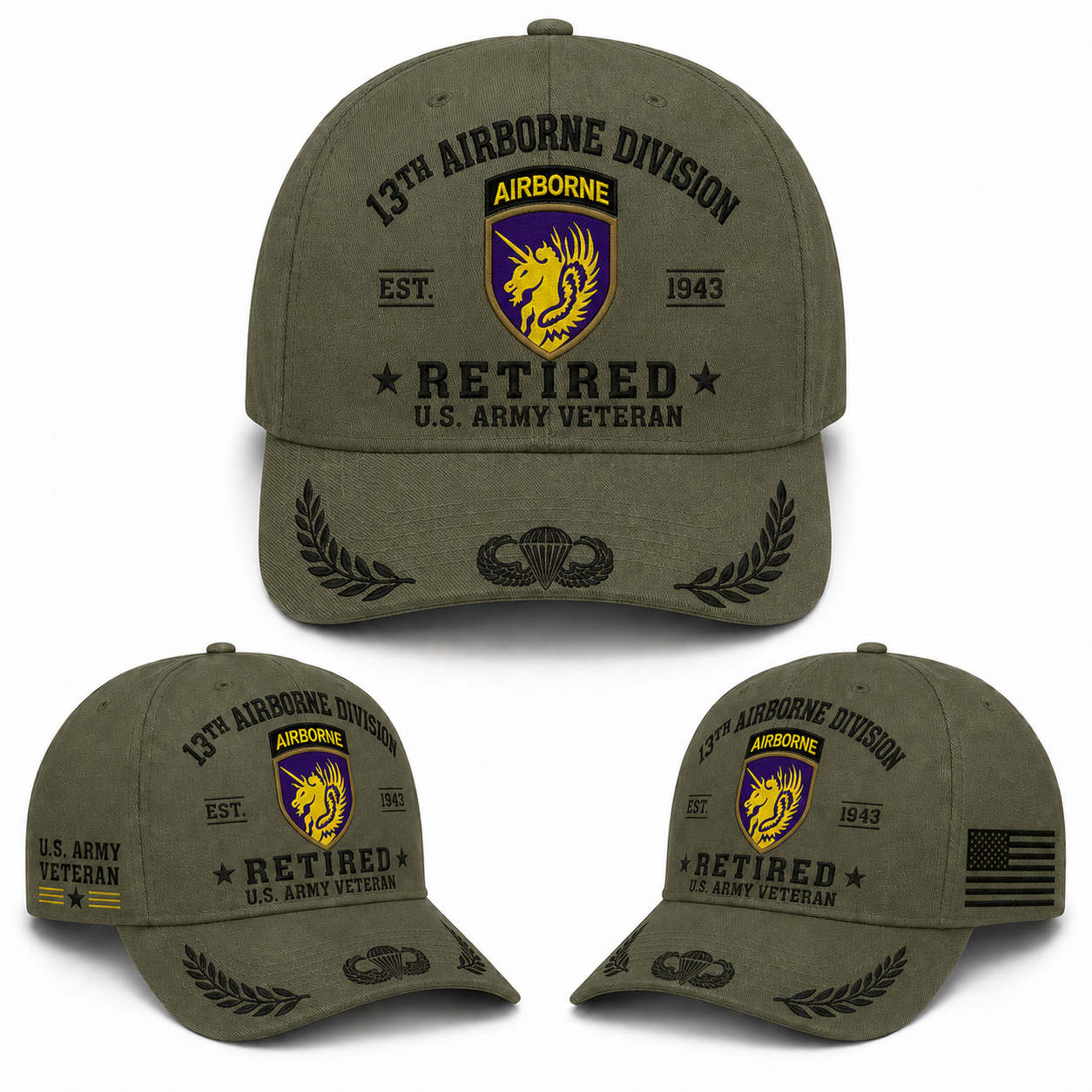 US Army 13th Airborne Division Retired Veteran Baseball Cap