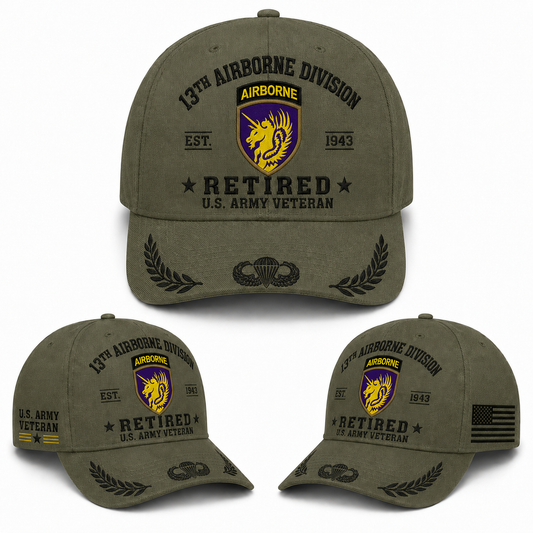 US Army 13th Airborne Division Retired Veteran Baseball Cap