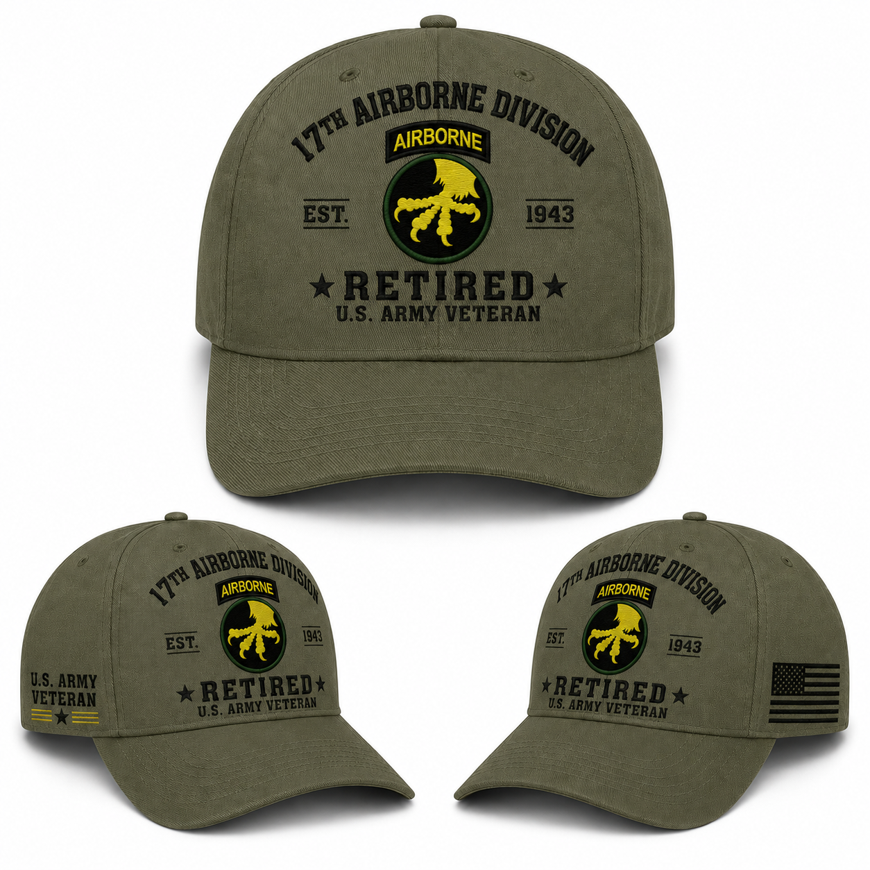 US Army 17th Airborne Division Retired Veteran Baseball Cap