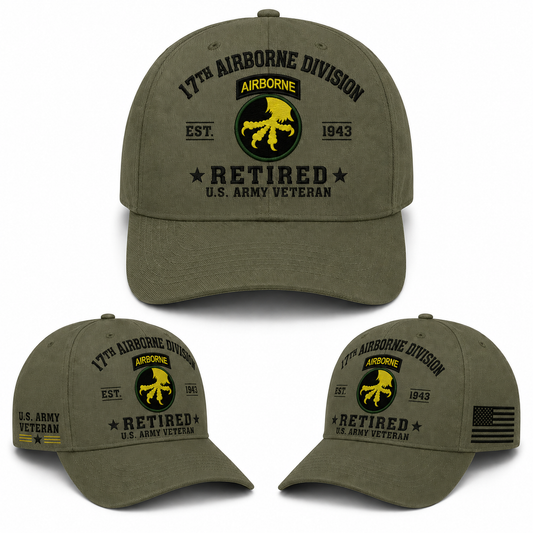 US Army 17th Airborne Division Retired Veteran Baseball Cap