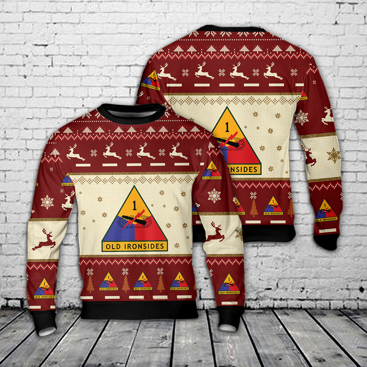 US Army 1st Armored Division "Old Ironsides" Christmas AOP Sweater