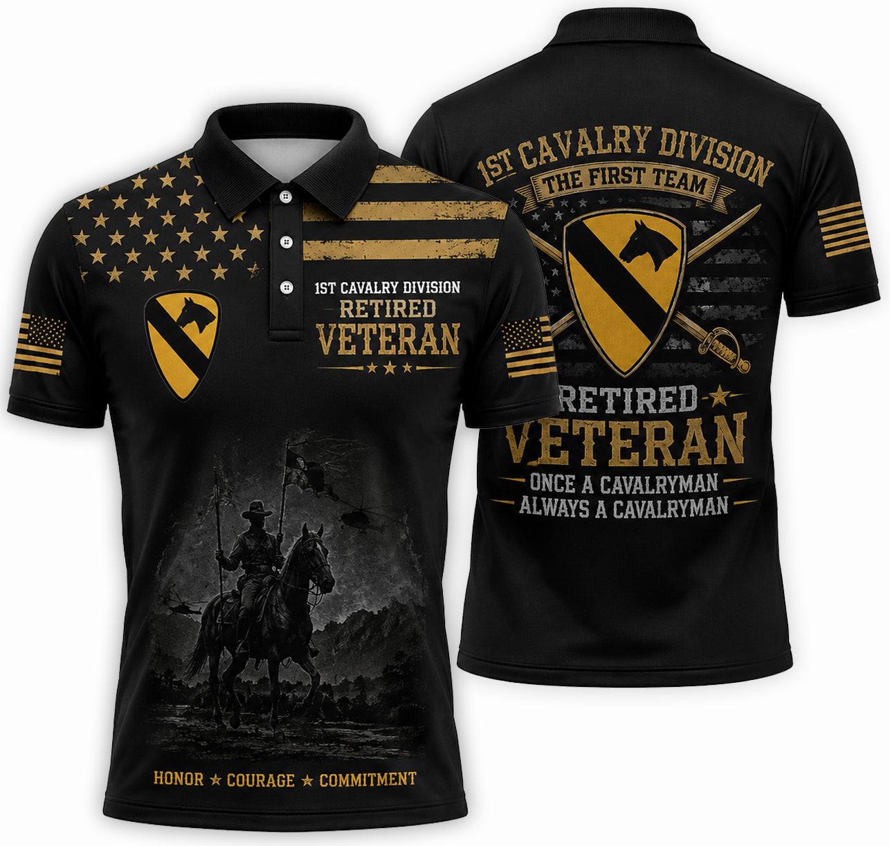 US Army 1st Cavalry Division Retired Veteran Polo Shirt