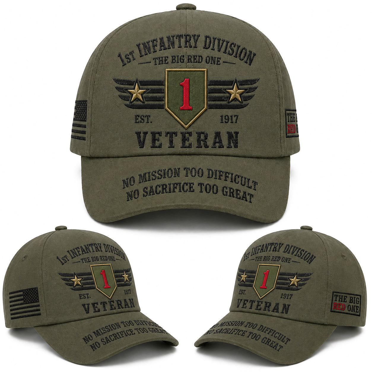 US Army 1st Infantry Division The Big Red One Retired Veteran Baseball Cap