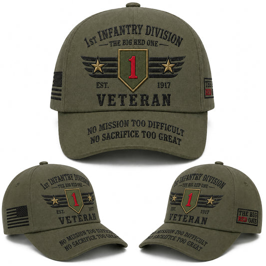 US Army 1st Infantry Division The Big Red One Retired Veteran Baseball Cap