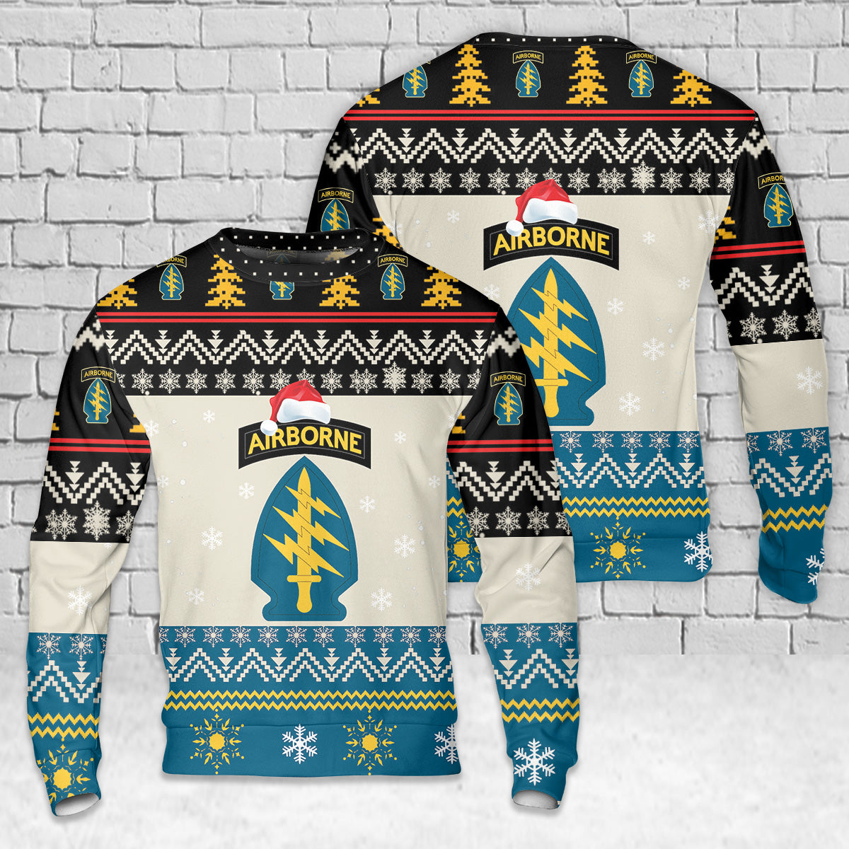 US Army 1st Special Forces Command Christmas AOP Sweater