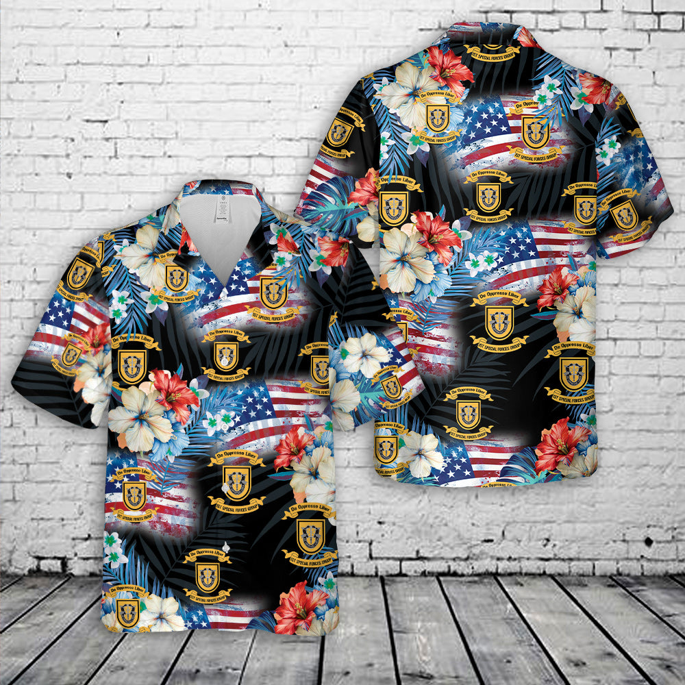 US Army 1st Special Forces Group (1st SFG), 4th Of July Hawaiian Shirt