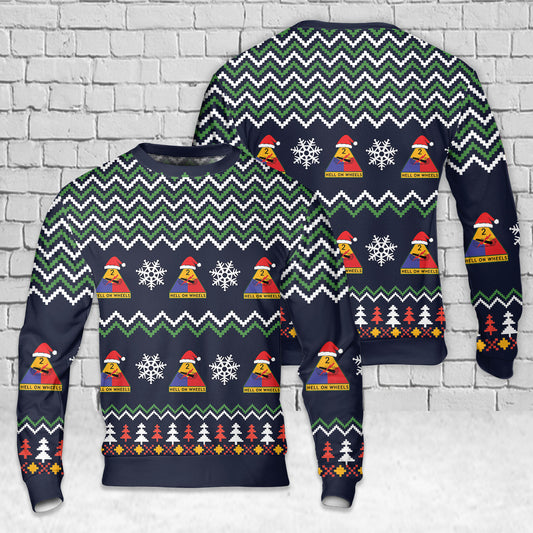 US Army 2nd Armored Division "Hell on Wheels" Christmas AOP Sweater