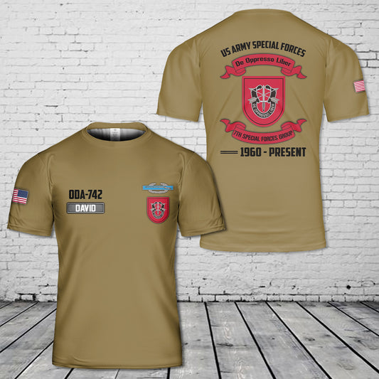 Custom Name US Army 7th Special Forces Group (7th SFG) CIB ODA-742 T-Shirt 3D