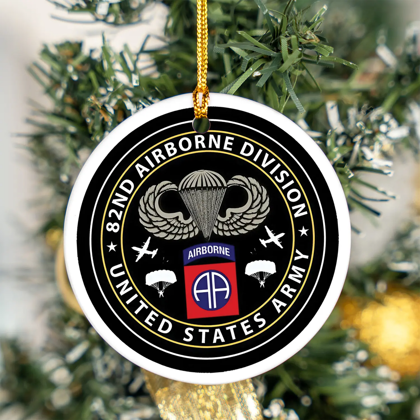 US Army 82nd Airborne Division - Parachutist Wings Ceramic Ornament