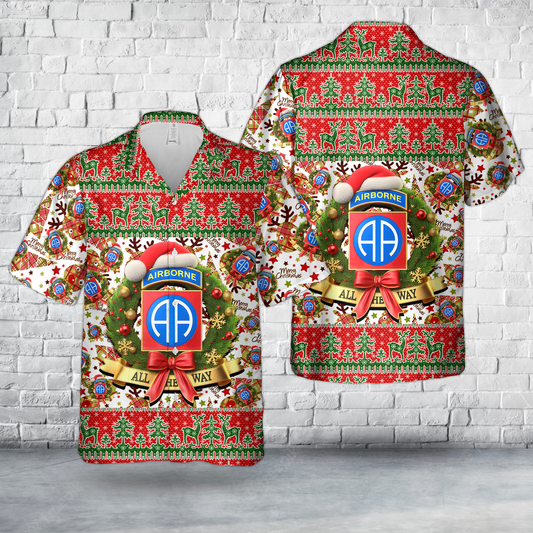 US Army 82nd Airborne Division Christmas Hawaiian Shirt