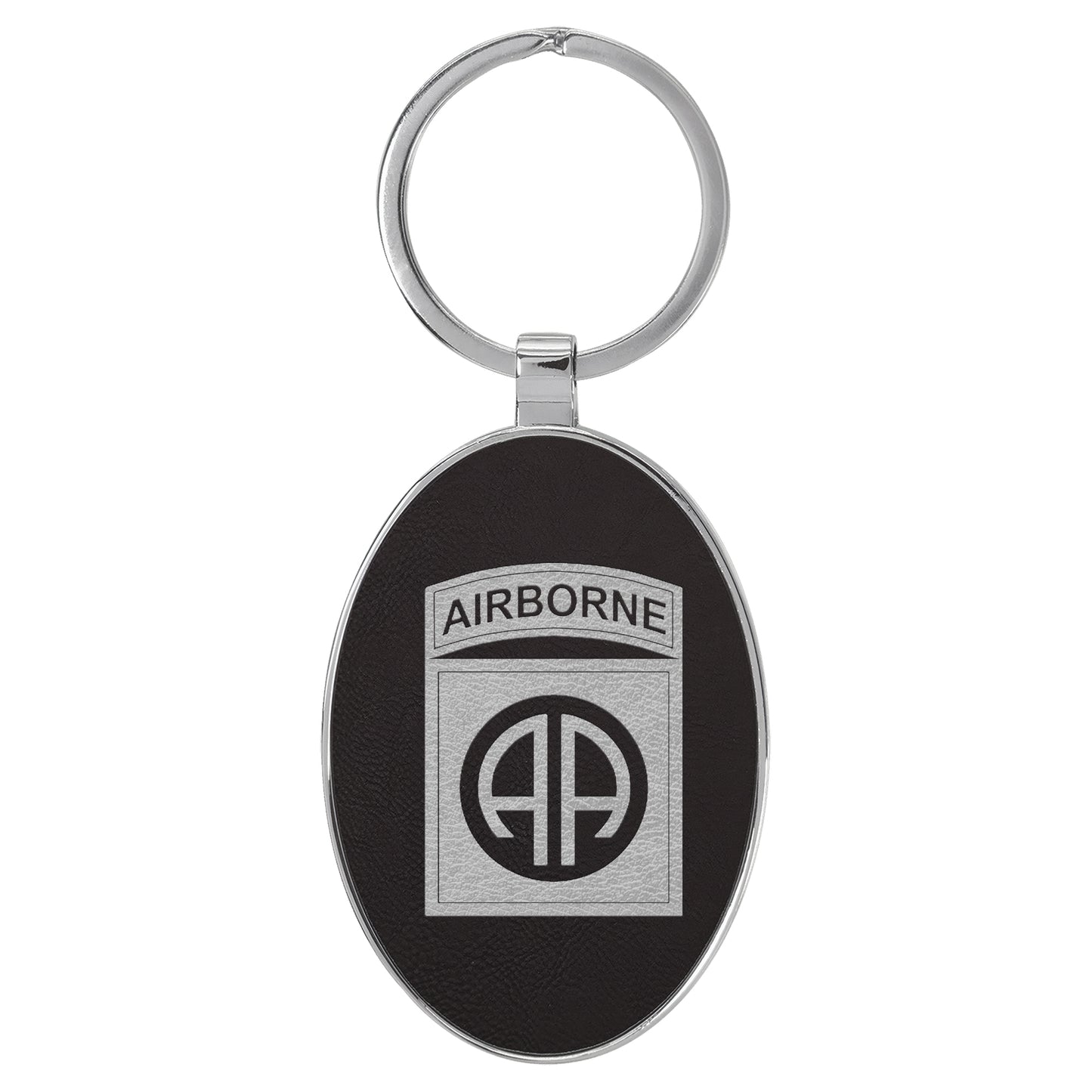 US Army 82nd Airborne Division Fort Bragg NC Oval Leatherette and Metal Keychain (Made in US)