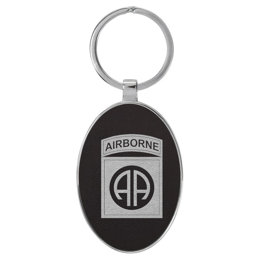 US Army 82nd Airborne Division Fort Bragg NC Oval Leatherette and Metal Keychain (Made in US)