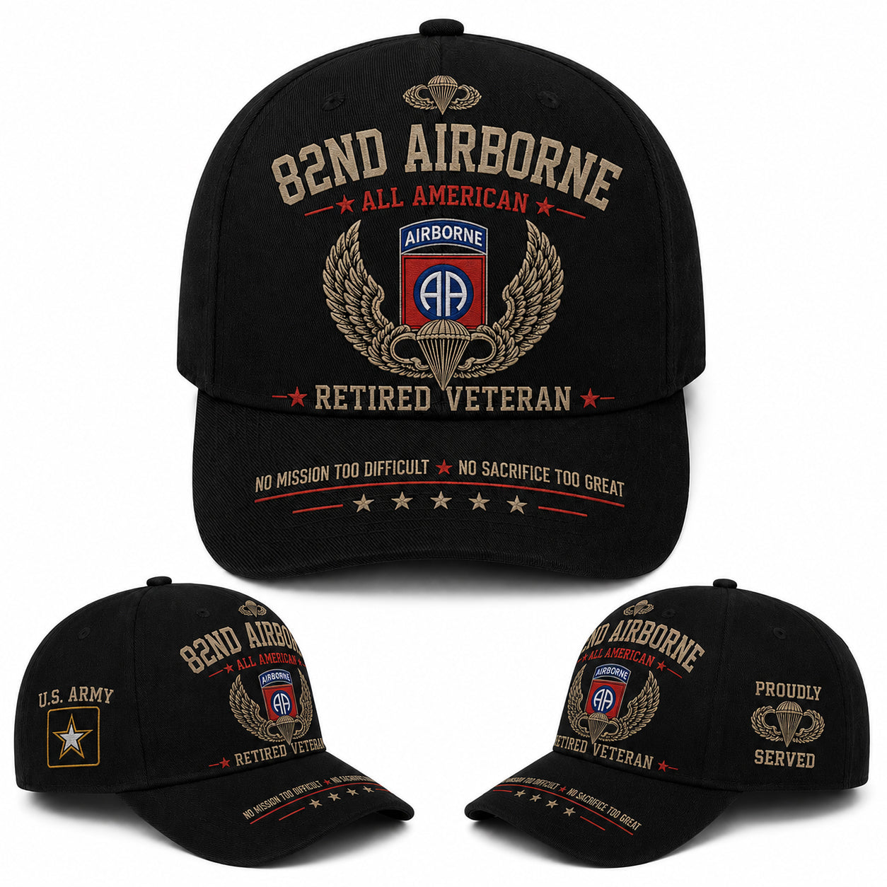 US Army 82nd Airborne Division Retired Veteran Baseball Cap