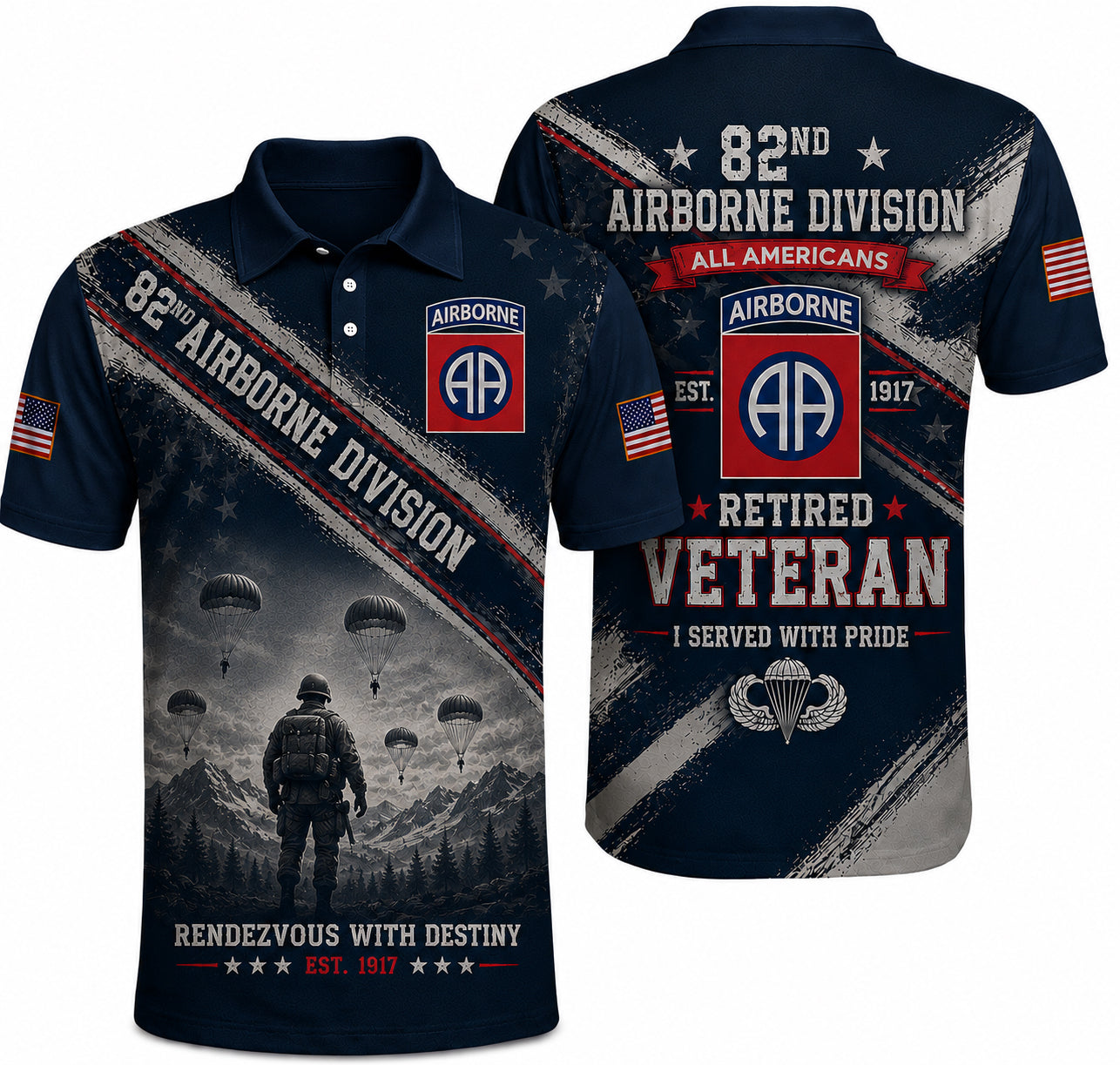 US Army 82nd Airborne Division Retired Veteran  Polo Shirt