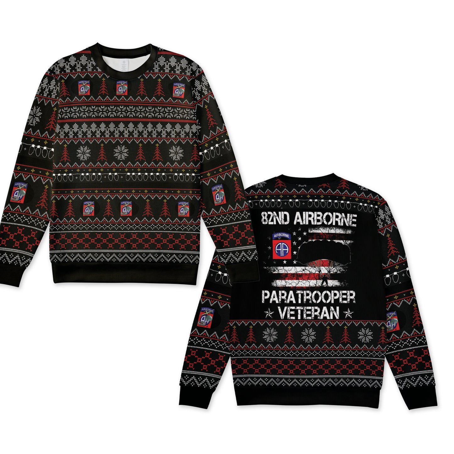 US Army 82nd Airborne Division Veteran Christmas AOP Knitted Sweater