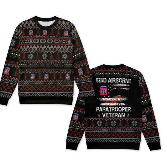 US Army 82nd Airborne Division Veteran Christmas AOP Knitted Sweater