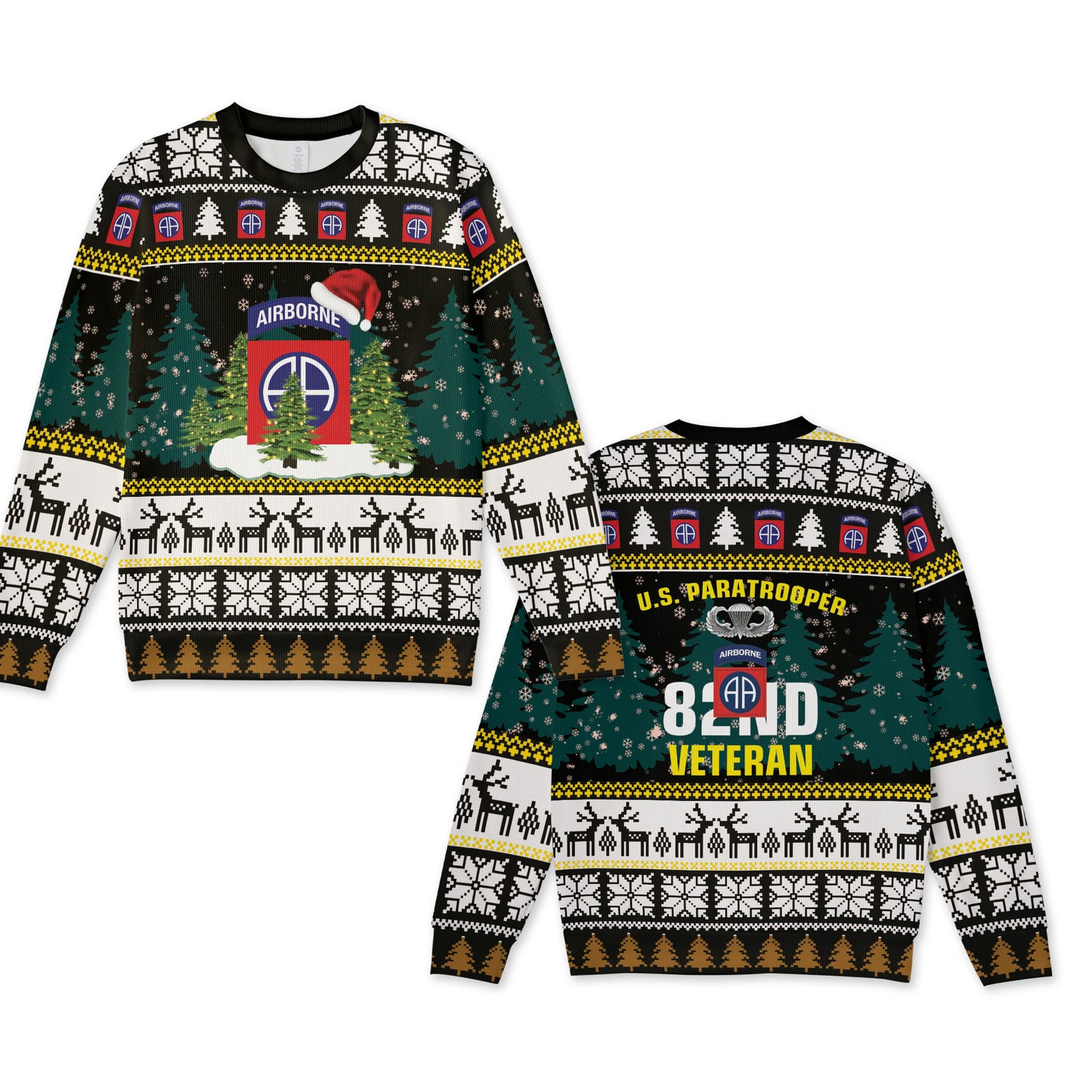 US Army 82nd Airborne Division Veteran Paratrooper Christmas AOP Knitted Sweater