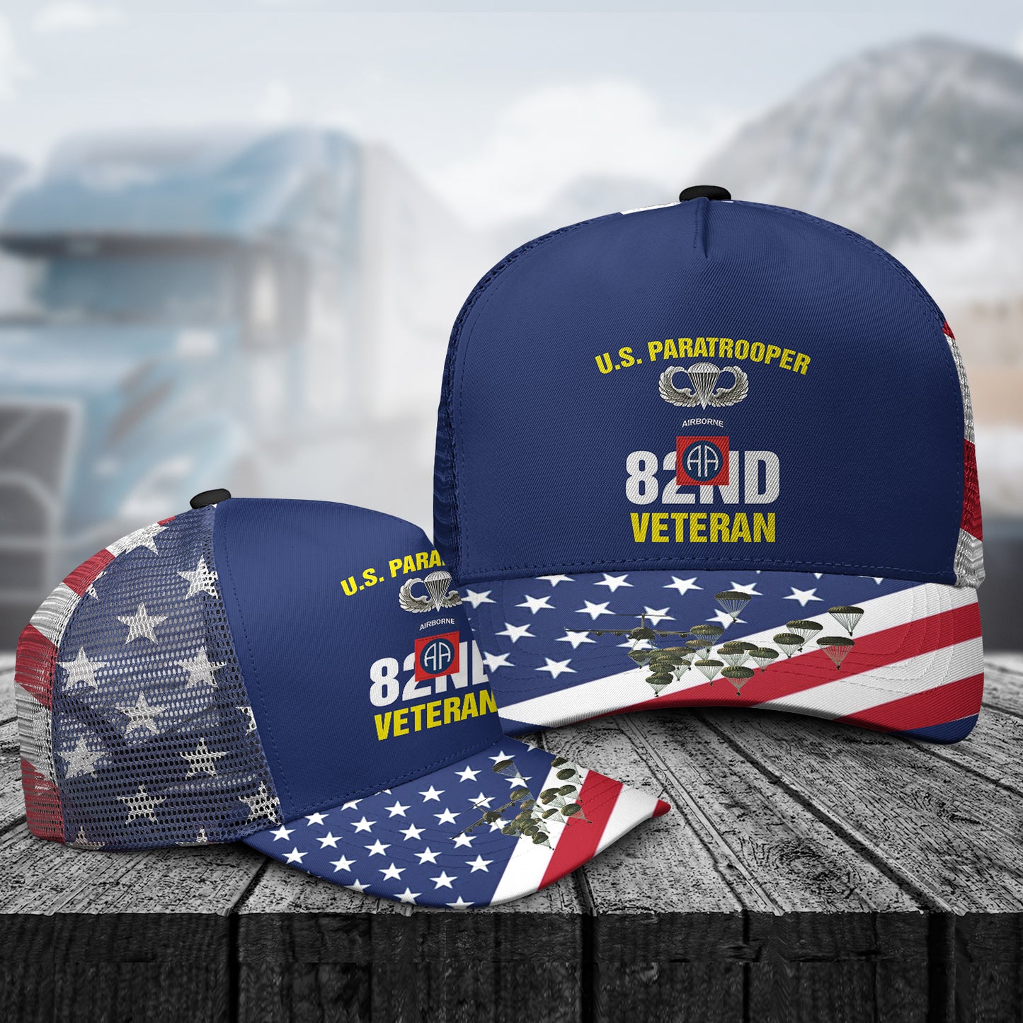 US Army 82nd Airborne Division Veteran Paratrooper, 4th Of July Trucker Cap