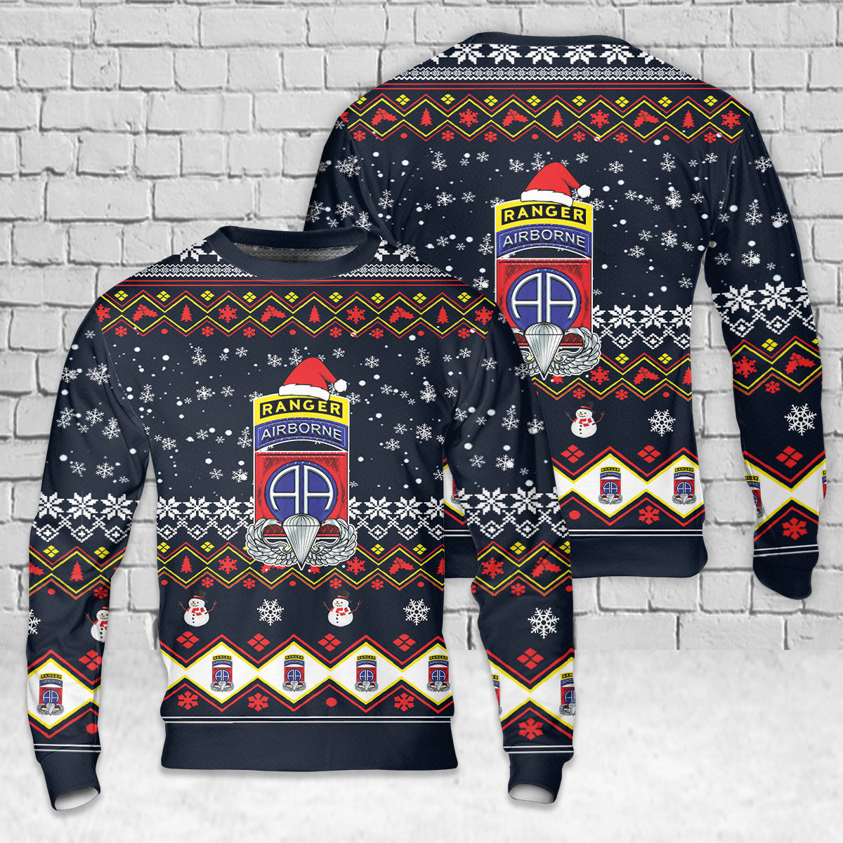 US Army 82nd Airborne Division with Ranger Tab Christmas AOP Sweater