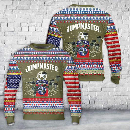 US Army 82nd Airborne Paratrooper Jumpmaster Christmas AOP Sweater