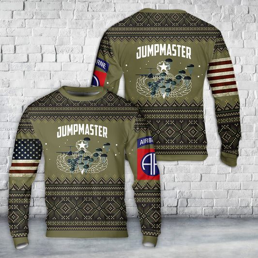 US Army 82nd Airborne Paratrooper Jumpmaster Christmas AOP Sweater