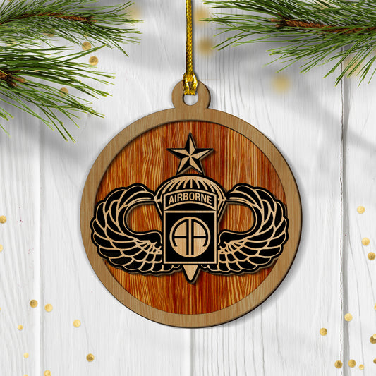 US Army 82nd Airborne Senior Wings 2-layered Wood Ornament