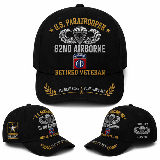 US Army 82nd Airborne U.S. Paratrooper Retired Veteran Baseball Cap