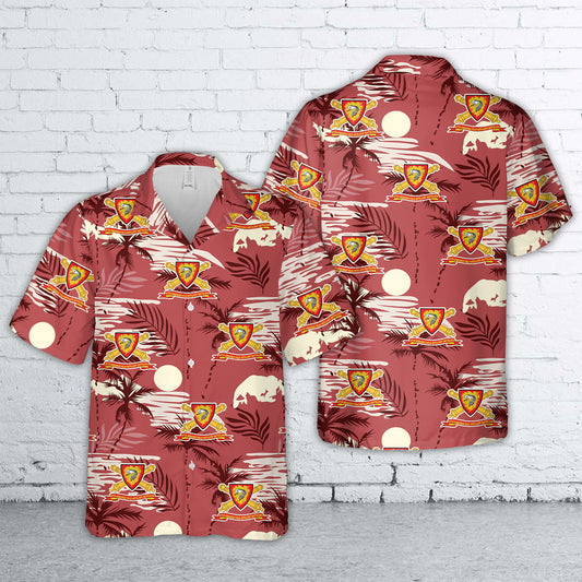 US Army 87th Armored Field Artillery Battalion - DUI w Br - Ribbon Hawaiian Shirt