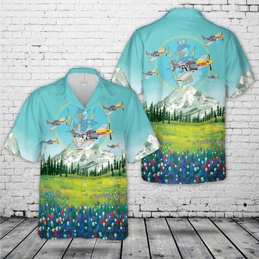 US Army Air Forces 375th Fighter Squadron, 361st Fighter Group 'Yellow Jackets’ P-51 Mustang ‘Detriot Miss’ In WWII Hawaiian Shirt