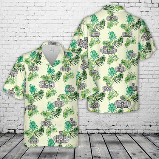 US Army Airborne Master Jump Wings with Engineer Castle Hawaiian Shirt