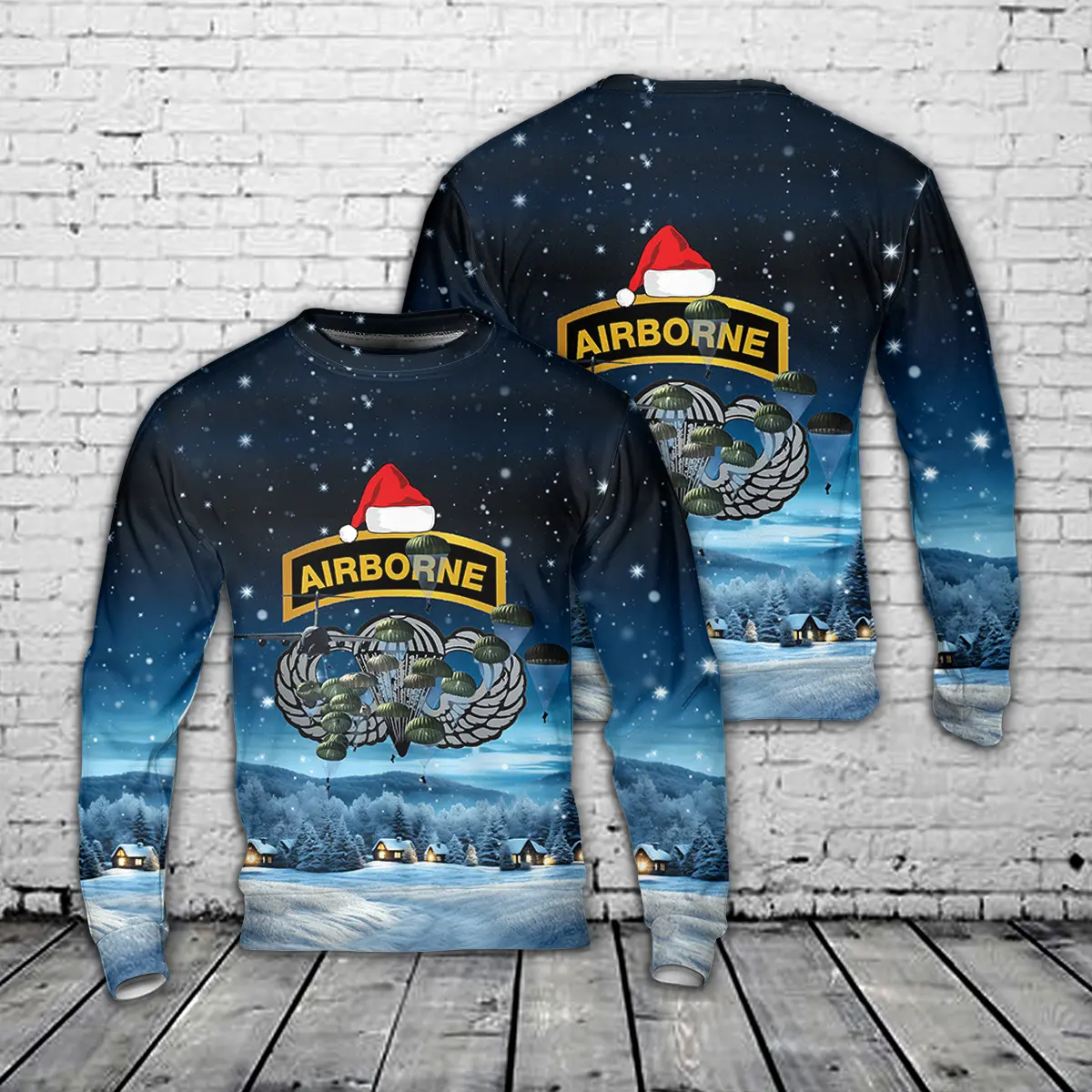 US Army Airborne Parachute Wings Christmas AOP Sweater