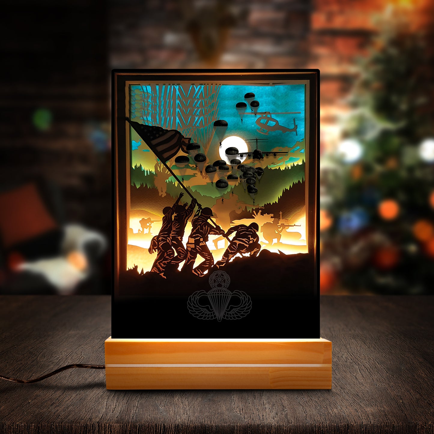US Army Airborne Paratrooper Custom Shape Photo Night Light