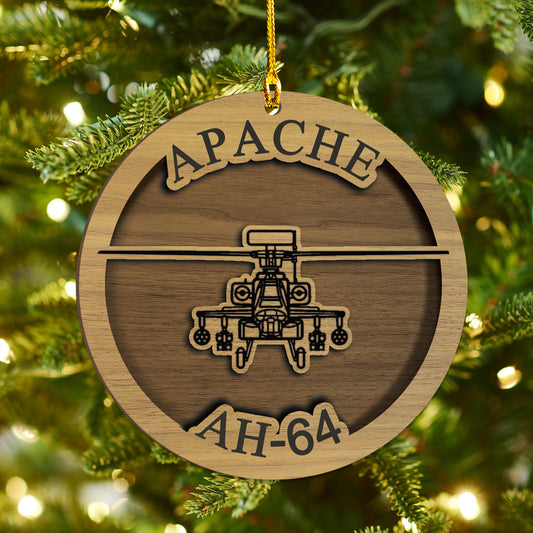 US Army Boeing AH-64 Apache Christmas 2-layered Wood Ornament