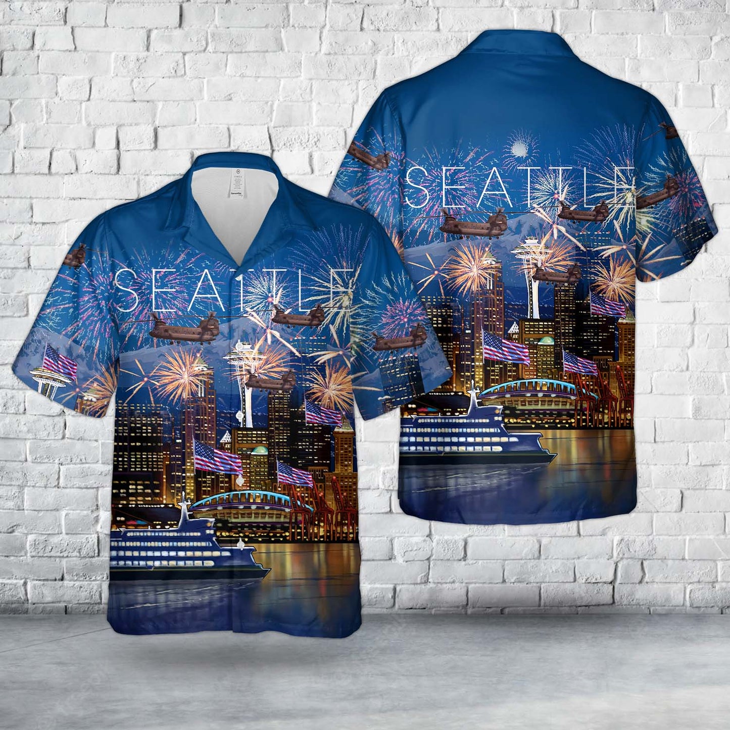 US Army CH-47 Chinook from 1-168th GSAB, Washington Army National Guard, 4th of July Hawaiian Shirt