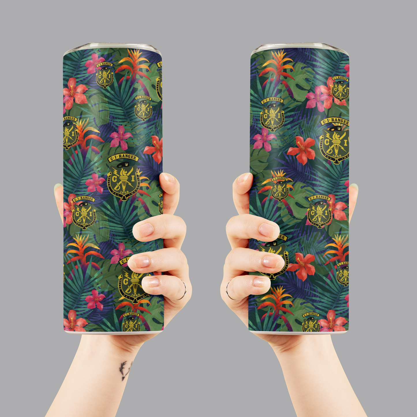 US Army CI Ranger Crest With Crest And Tab Skinny Tumbler Stainless Steel with Lids 20OZ