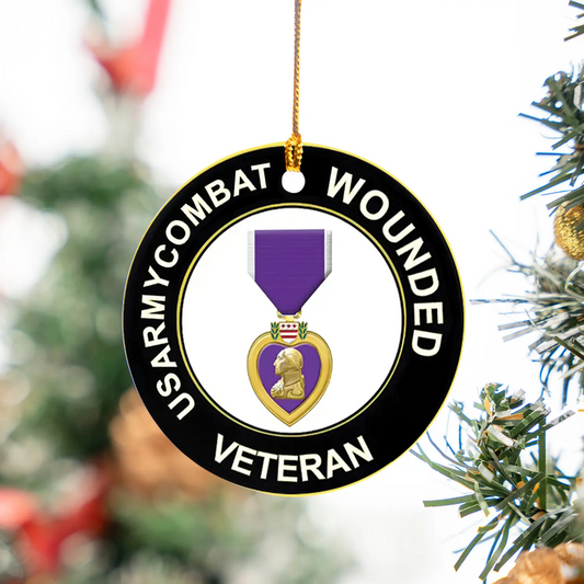 US Army Combat Wounded Veteran Purple Heart Ceramic Ornament