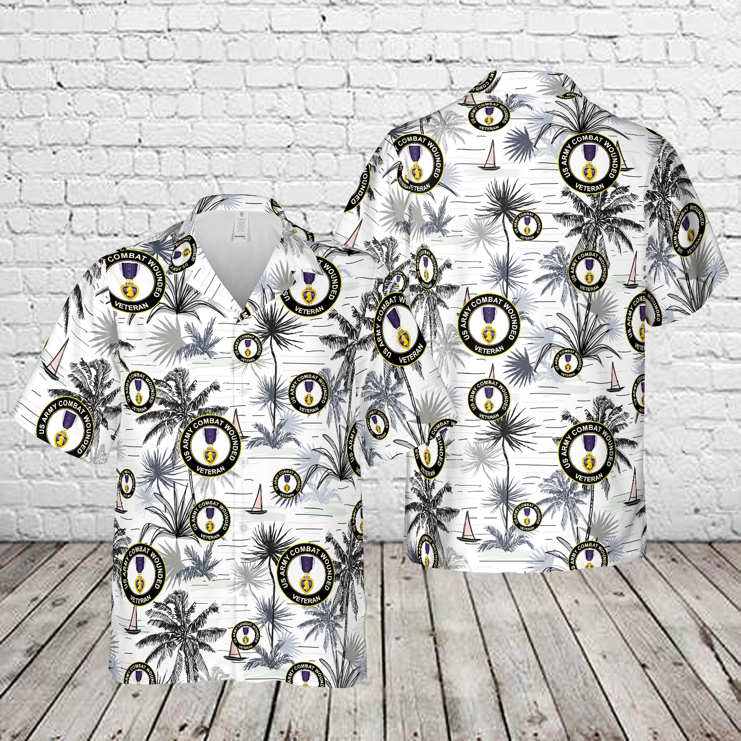 US Army Combat Wounded Veteran Purple Heart Hawaiian Shirt