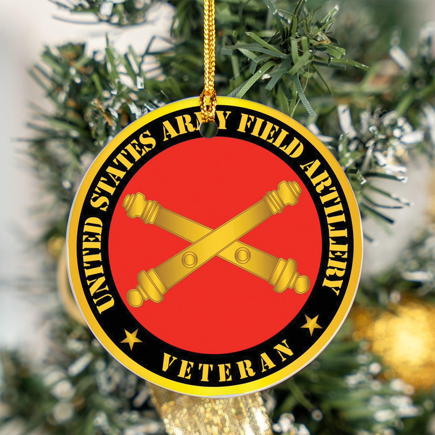 US Army Field Artillery Veteran Ceramic Ornament