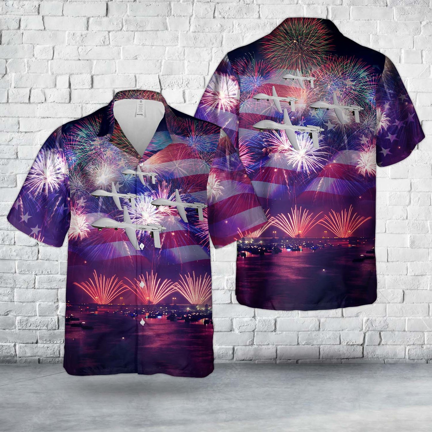 US Army General Atomics MQ-1C Gray Eagle, 4th Of July Hawaiian Shirt