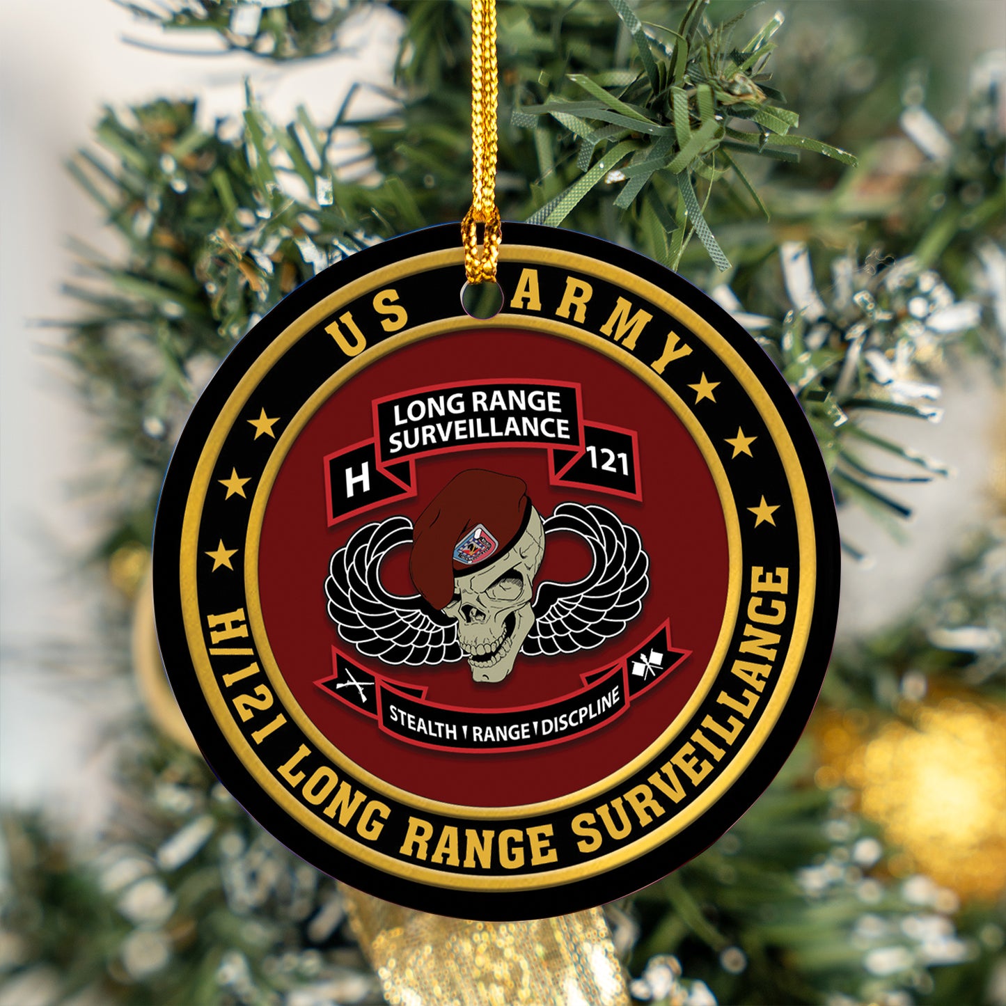 US Army H121 Long Range Surveillance Christmas Ceramic Ornament