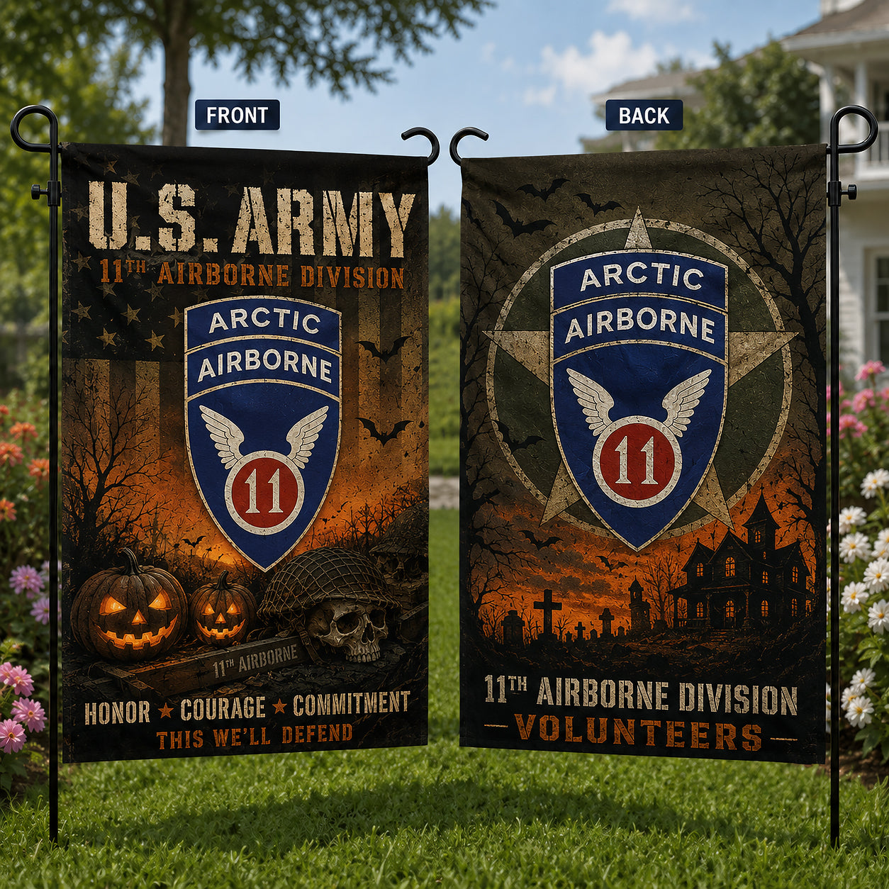 US Army Halloween 11th Airborne Division Double Sided Garden Flag