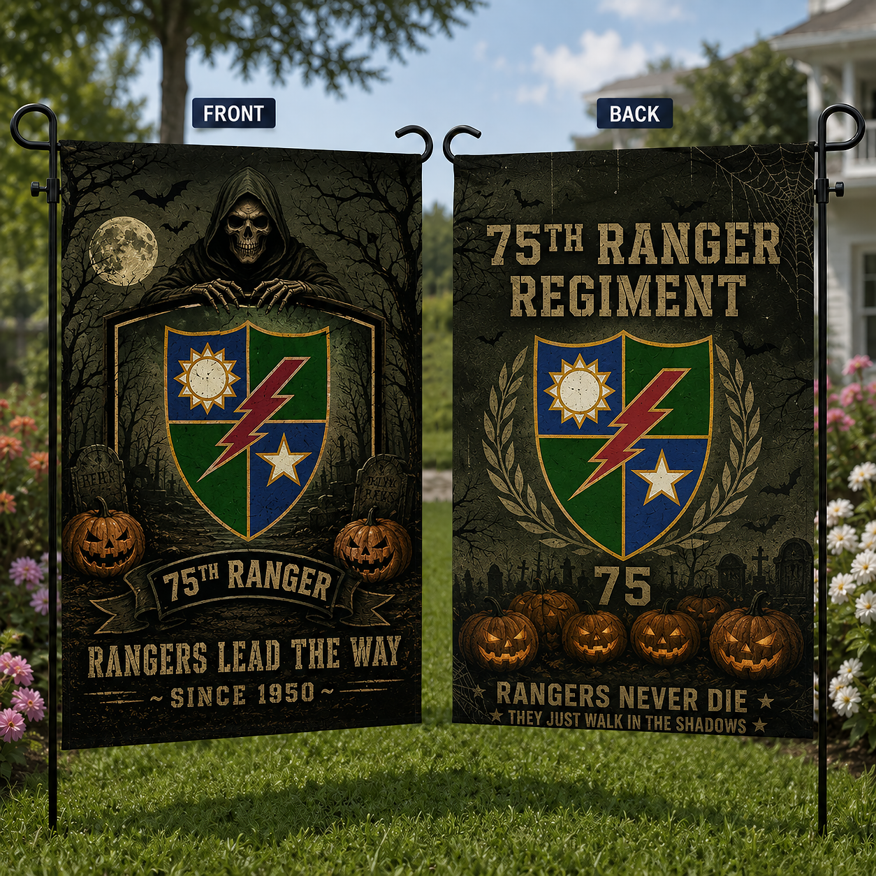US Army Halloween 75th Ranger Regiment Double Sided Garden Flag