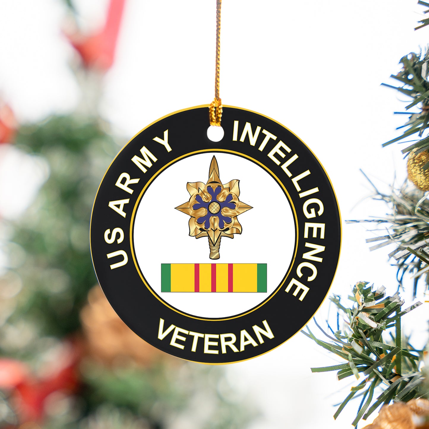 US Army Intelligence Vietnam Veteran Ceramic Ornament