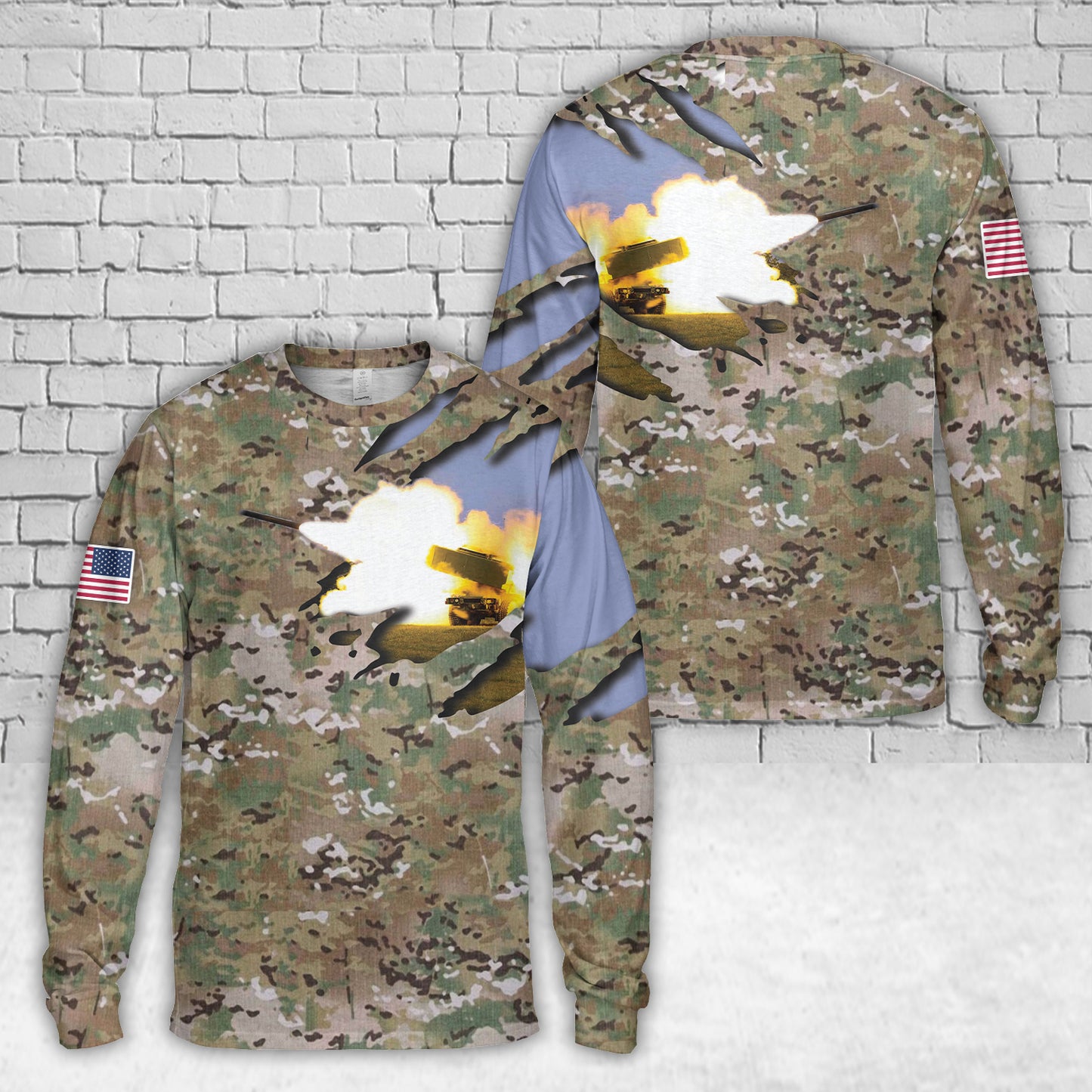 US Army M142 HIMARS AOP Print Long Sleeve Shirt