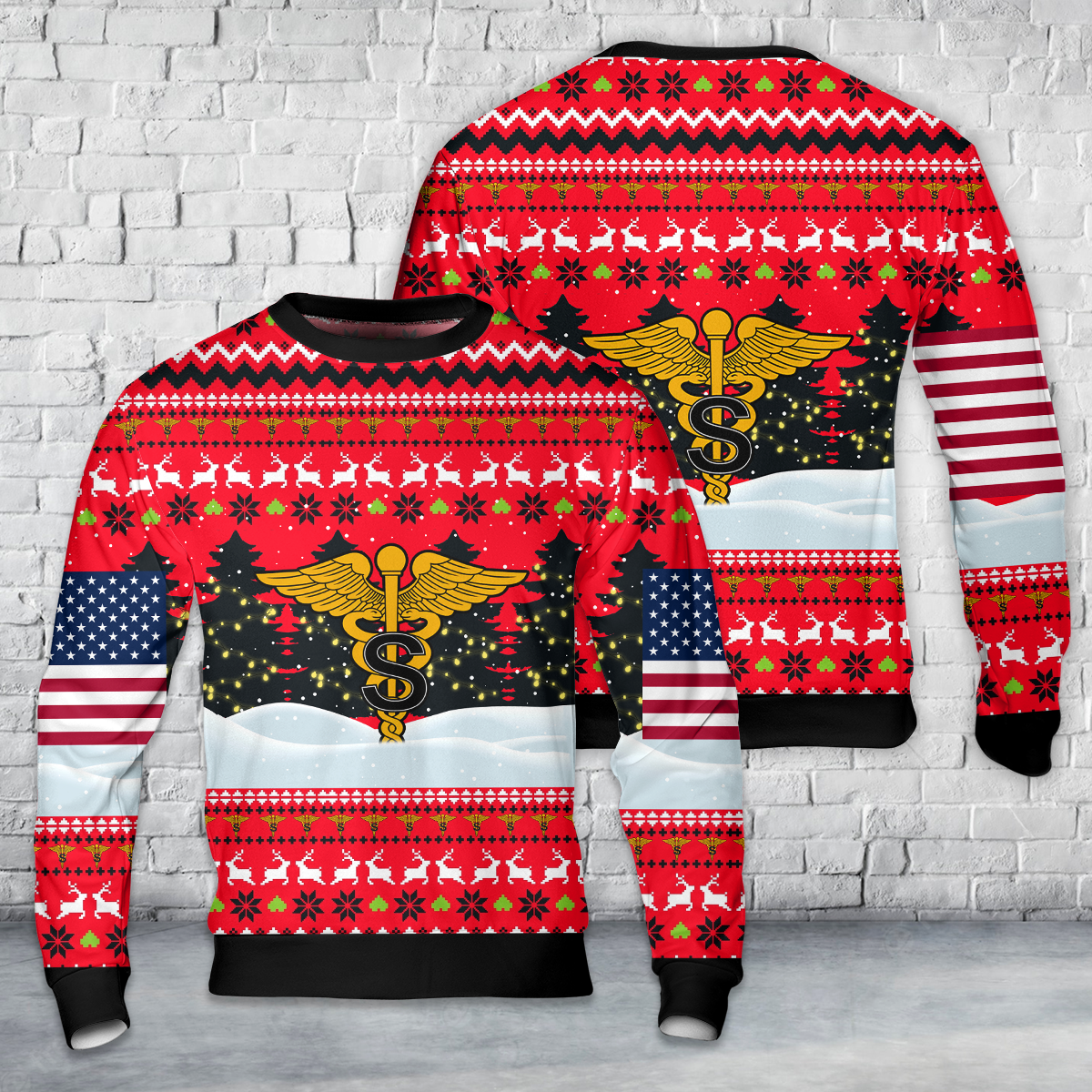 US Army Medical Specialist Corps Branch Christmas AOP Sweater