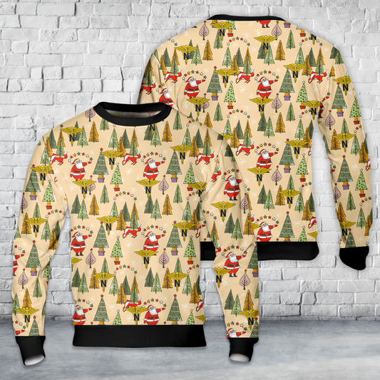 US Army Nurse Corps Branch Insignia Christmas AOP Sweater