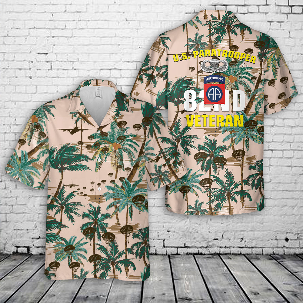 US Army Paratroopers Silhouette 82nd Division Veteran Hawaiian Shirt
