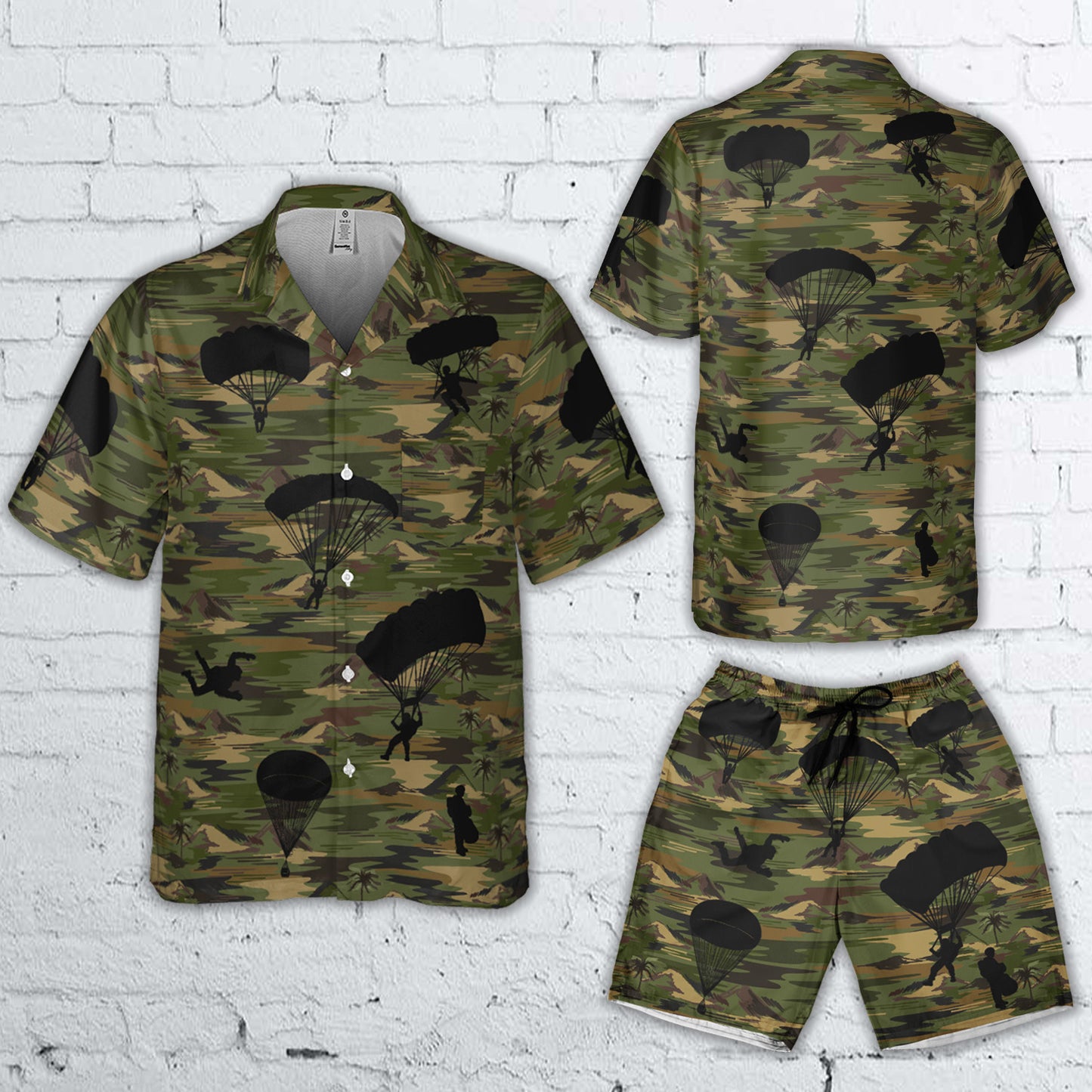 US Army Paratroopers Silhouette Combo Pocket Hawaiian Shirt & Shorts