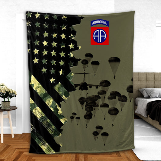 US Army Paratroopers With The 82nd Airborne Division Parachute Fleece Blanket